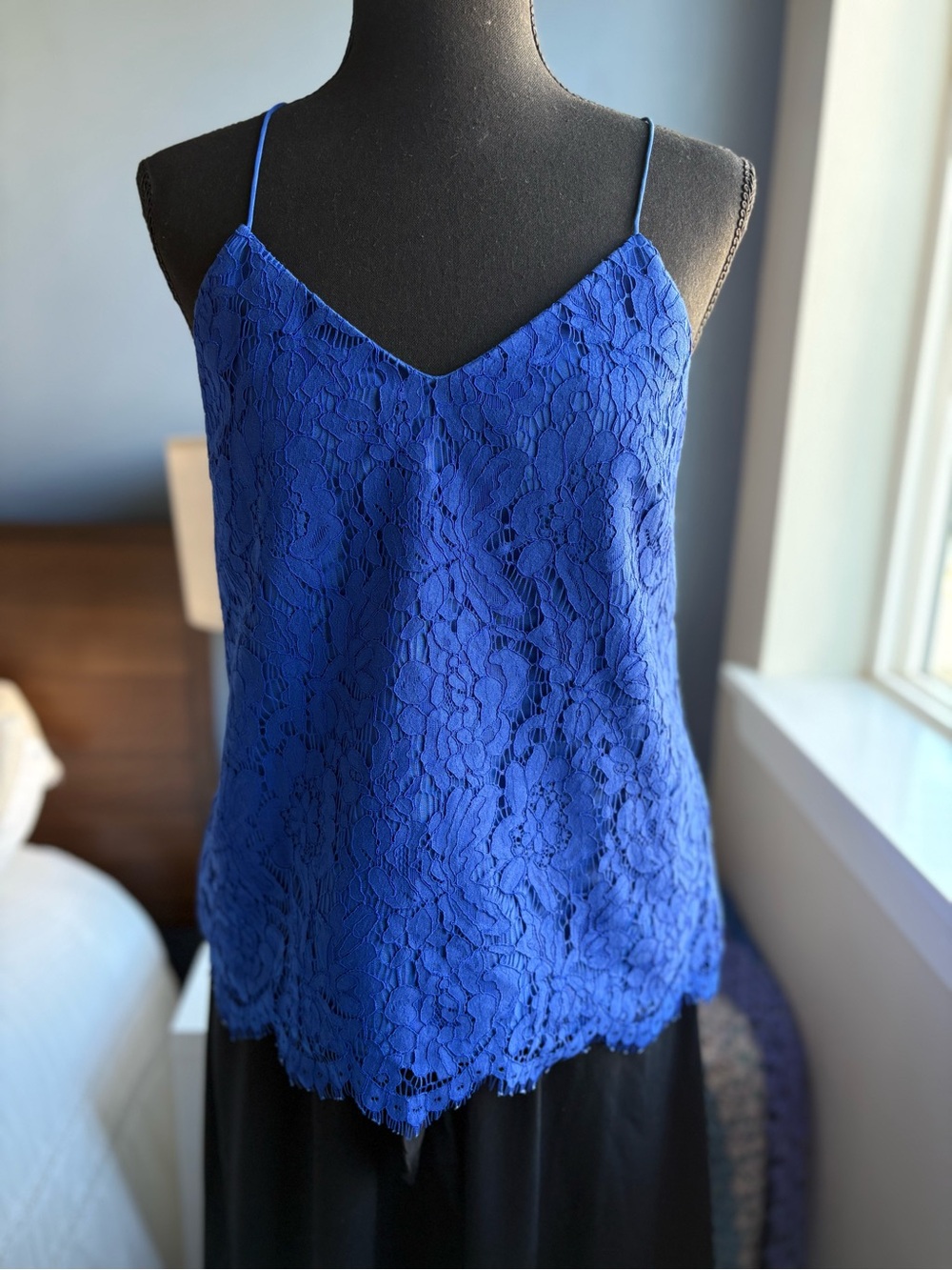 J. Crew Cobalt Blue Carrie Cami Floral Lace Camisole with Scalloped Hem